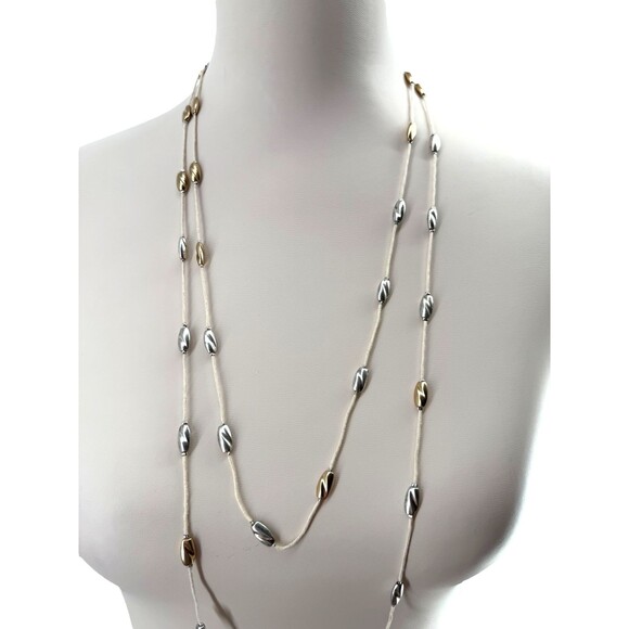 J Jill Layered Necklace Silver Gold Beaded Coastal Treasures Station Adjustable - Picture 11 of 15